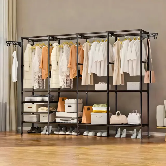 Guarda Roupa Dobravel Closet Aberto Organizador De Roupas Desmontavel E Arara Organizadora 4 Colunas Em Aço Resistente Rishon