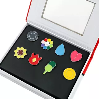 Kit 8 Broches Insignias Pokemon Liga Índigo Com Caixa Luxo