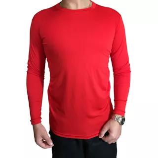 Camiseta Masculina Térmica Vermelha Proteção Sol Uv Esportes