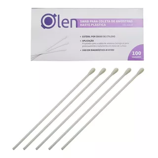 02 Cx Swab Coletas Amostras Haste Plastica Estéril 100 Pcs