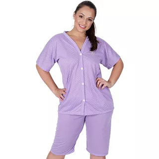 Pijama Bermuda No Joelho Blusa Camisa Com Botão Abre Inteiro Decente Serve Para Hospital Pós Parto Cirurgia Até 50