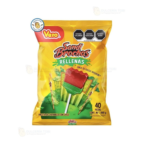 SANDIBROCHAS PALETA MACIZA RELLENAS 40 PIEZAS De 16 GR