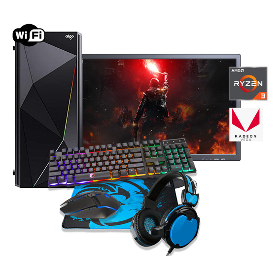 Pc Gamer Completa Nueva Amd 3200g Vega 8 + Monitor + Combo