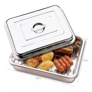 Assadeira Inox Com Grelha E Tampa 39x31x9 Cm Zanella