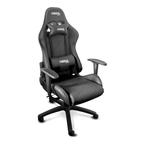 Silla de escritorio Soul Game-CH100 gamer ergonómica  negra con tapizado de cuero sintético