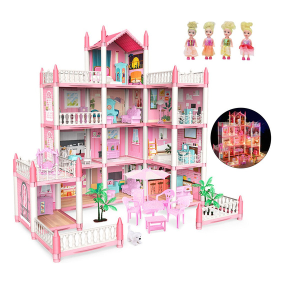 Casa Casita Muñecas Con Muebles Castillo Juguete Color Rosa