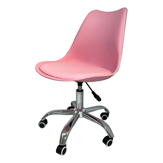 Silla Estilo Eames Holly De Oficina Acojinada Color Rosa