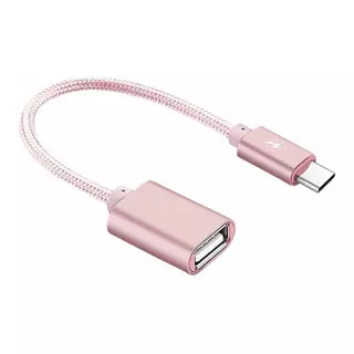 Cable Otg Tipo C De Metal Rosa Pendrive Mouse Teclado