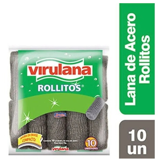 Rollitos Lana De Acero Limpieza Virulana X10 Uni Pack X4u