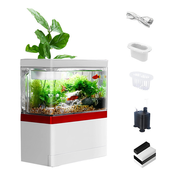 Acuario Mini Pecera Para Pez Betta Con Filtro Luz Led 1.8l