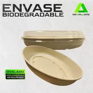 Envase Biodegradable Ovalado Tapa Plastica
