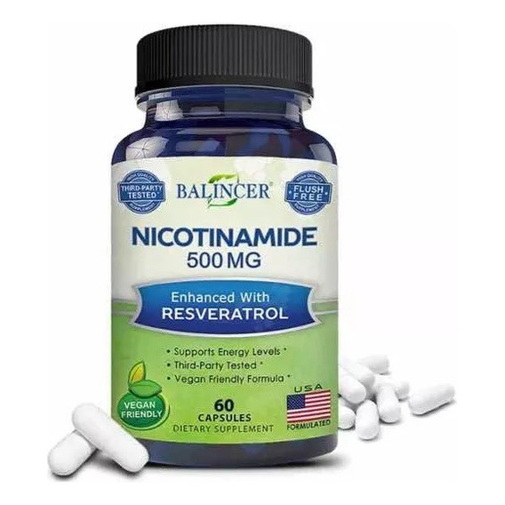 Nicotinamida 500mg Resveratrol 100mg 60 Capsulas