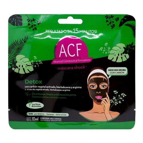 Acf Mascara Facial Detox Carbon Activado Limpia Hidrata Tipo de piel Todo tipo de piel