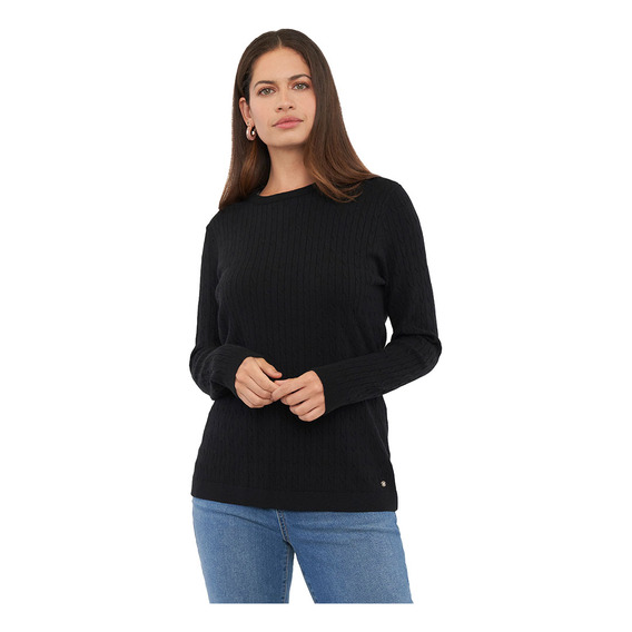 Sweater Mujer Rib Trenzado Negro Corona