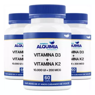 Vitamina D3 10.000 + Vitamina K2mk7 200 Mcg 60 Cp 3 Frascos