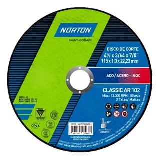 25 Disco De Corte Aço Inox Fino 4 1/2 Norton Classic Kit