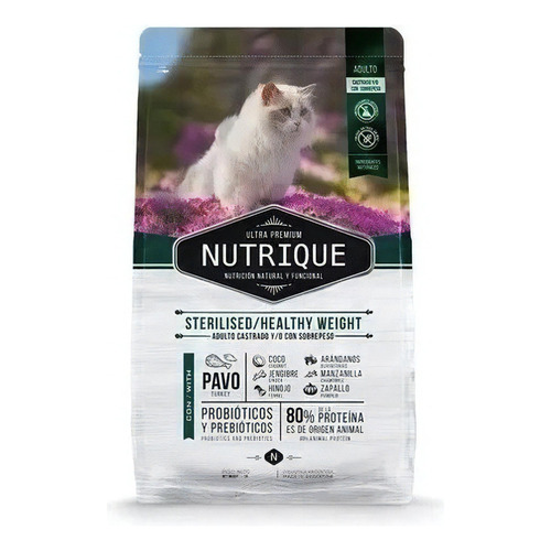 Alimento Nutrique Ultra Premium Sterilised Healthy Weight para gato adulto todos los tamaños sabor pavo en bolsa de 2kg