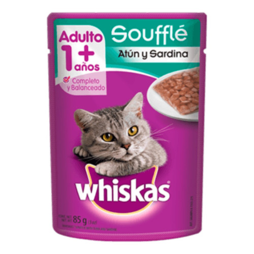 Whiskas sobre de alimento húmedo para gatos soufflé atún y sardinas 85g
