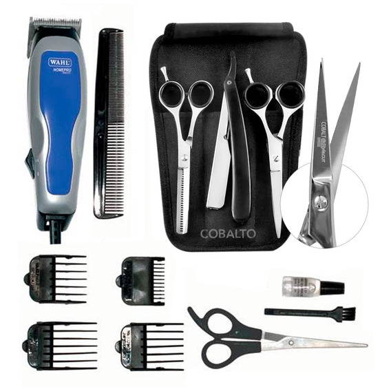 Maquina Cortar Pelo Wahl 8 Piezas Kit Tijeras Corte Pulir