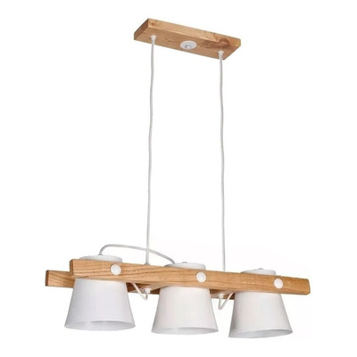 Colgante 3 Luces Madera Campana Negro Apto Led Deco Cx