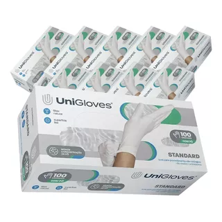 Kit 10 Luva Descartável Látex C/ Pó 1000 Unidades Unigloves Cor Branco Tamanho P