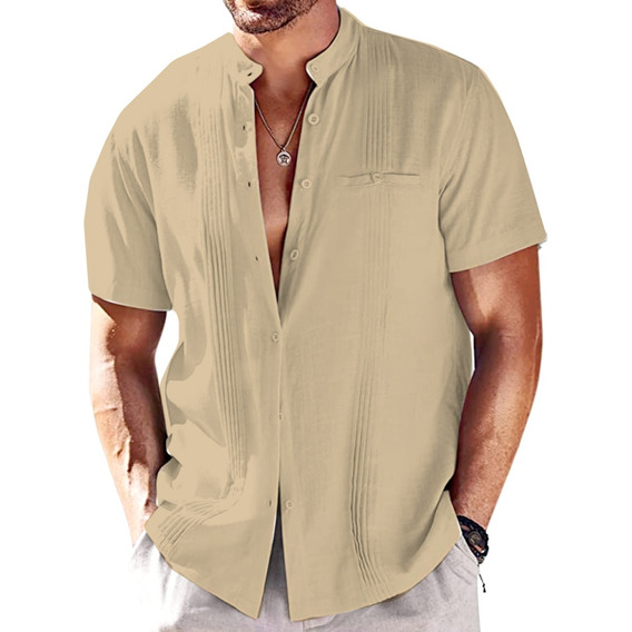 Camisa Guayabera Cubana De Lino De Playa Para Hombre