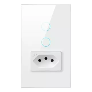 Interruptor Wifi Inteligente 2 Botão Touch + 1 Tomada Alexa 