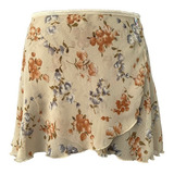 Falda Envolvente Corta Beige Con Flores