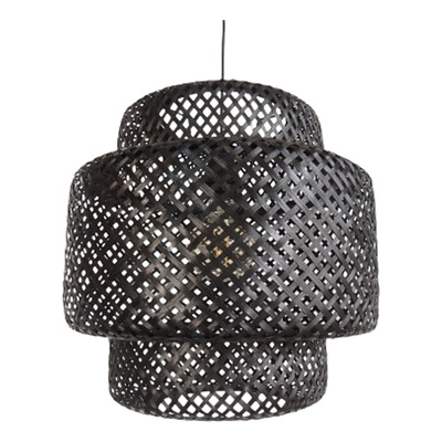 Colgante Deco Moderno De Bambu 40x40 Negro Apto Led E27