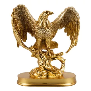 Águia Decorativa Asas Dobradas Dourada De Resina 17 Cm Cor Dourado