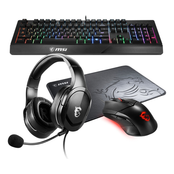 Combo Gamer Msi Teclado Rgb + Mouse + Auriculares + Pad