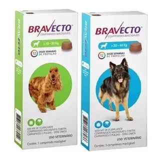 Kit Bravecto 10 A 20 Kg E 20 A 40 Kg Para Carrapatos Cães 