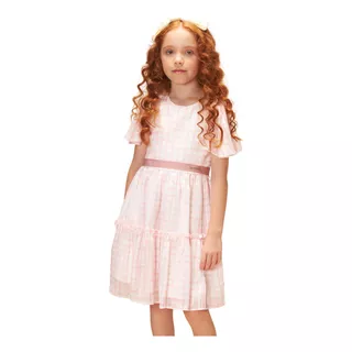 Vestido Infantil Menina Chiffon Rosa Bambollina Bb1192