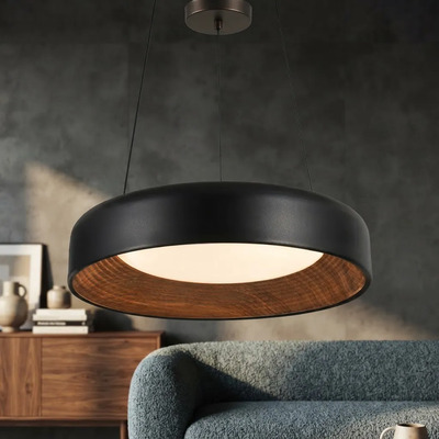 Colgante Led 72w Cct Negro Int Madera Negro Ø40cm Negro