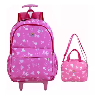 Mochila Escolar Resistente Espaçosa Svg  Lancheira Térmica Cor Rosa Desenho Do Tecido Boneca