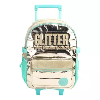 Mochila Primaria Carrito Ruedas Glitter Porta Notebook 18p 