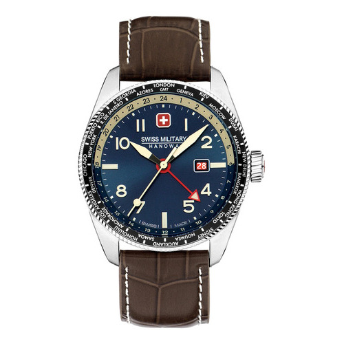 Reloj Swiss Military Smwgb0000506 Para Hombre Cristal Zafiro Color de la malla Marrón oscuro Color del bisel Azul/Beige Color del fondo Azul