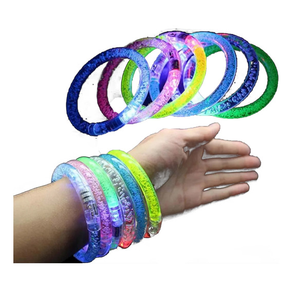 10 Pulseras Acrílicas Led Luminosas Fiesta Cotillon