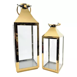 Lanterna Marroquina Decorativa Dourada 57/40cm Kit 2pç