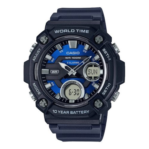 Reloj Casio Worltime Original Para Caballero E-watch Color de la correa Negro Color del fondo Azul