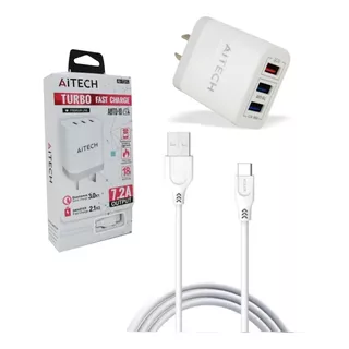 Cargador De Pared Aitech Con Cable Tipo C 3 Usb 7.2a