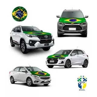 Kit Carro Torcedor C/ Bandeiras P/ Retrovisor Vidro E Capô Brasil