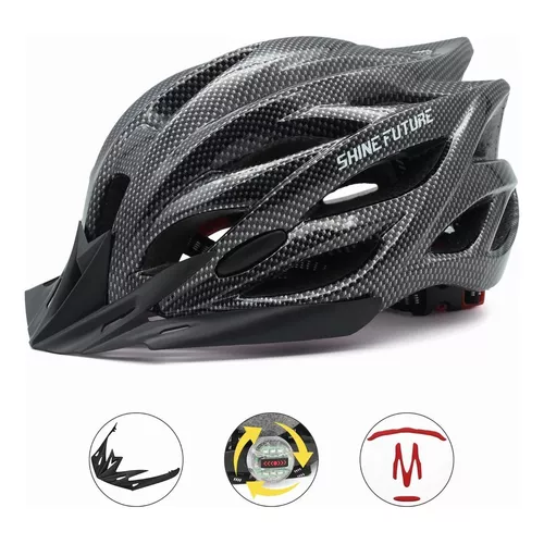 Cascos De Bicicleta Adulto Ciclismo Con Luz De Advertencia Color Carbon  black Talla L 58-61cm