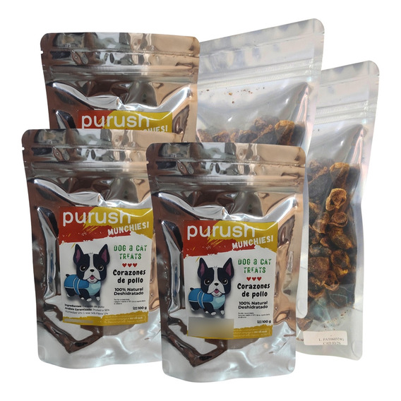 Premios Corazón De Pollo Deshidratado Purush 500g Perro/gato