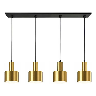  Colgante 4 Luces Nero Dorado Apto Led E27 Deco Luz Desing Dorado