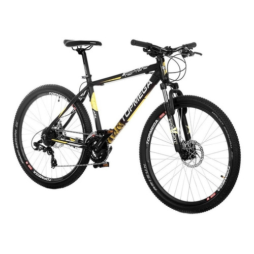 Mountain bike plegable TopMega Neptune R26 M 21v frenos de disco mecánico cambios Shimano Tourney y Shimano IndexTourney TY710 Doble tiro color negro  