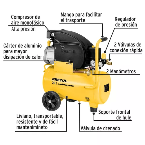 Compresor Aire Pretul Portátil Mini Para Auto 12 V Con Manómetro