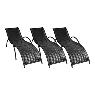 Kit 3 Cadeiras Espreguiçadeira Para Piscina Fibra Sintética
