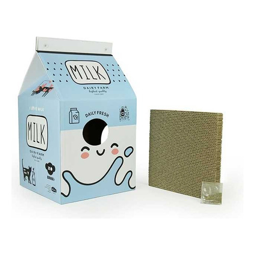 Casa Forma Caja De Leche Para Gato Con Rascador Y Catnip Color Azul