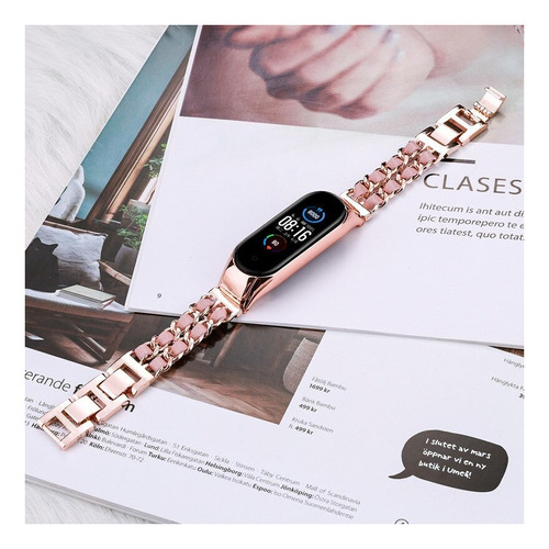 Correa De Metal Y Cuero Para Xiaomi Mi Band 7 6 5 4 3 Smart Color Rose Gold Powder/for Mi Band 3